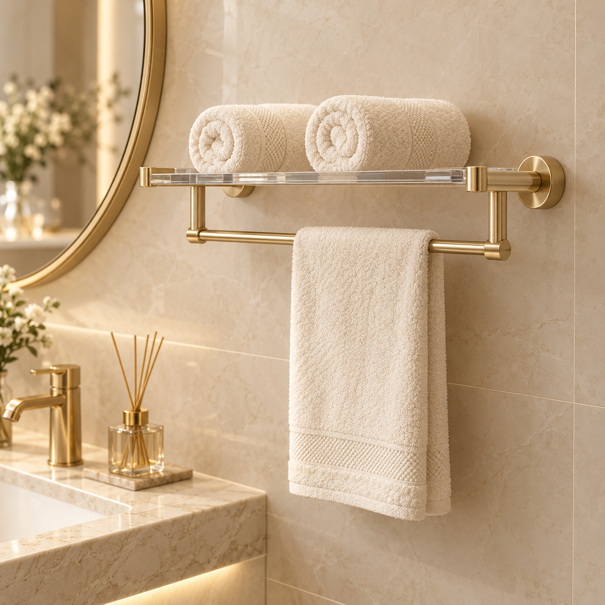 Luxury Bathroom Towel Rack with Shelf